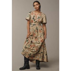Anthropologie The Somerset Maxi Dress  Khaki Floral Tiered Plus Size 2X NWT